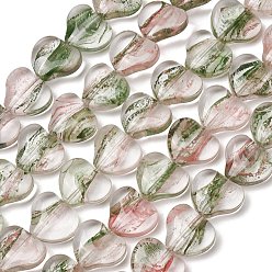 Verde Cuentas de murano transparente hechas a mano, corazón, verde, 14x15.5~16x5.5~6.5 mm, agujero: 0.7 mm, sobre 24 unidades / cadena, 13.15~13.23'' (33.4~33.6 cm)
