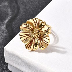 Настоящее золото 18K 304 открытые манжеты из нержавеющей стали, цветок, ионное покрытие (ip), реальный 18 k позолоченный, 25x24 мм, внутренний диаметр: регулируемый