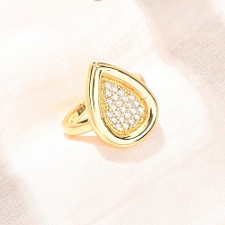 Claro Anillos abiertos de latón con micro pavé de circonita cúbica, lágrima, sin plomo y cadmio, chapado en rack, larga duración plateado, real 18 k chapado en oro, Claro, tamaño de EE. UU. 7 (17.3 mm)