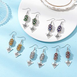 (52) Непрозрачная лаванда Серьги-подвески в форме треугольного глаза из гальванического стекла и круглого бисера Toho, с 304 нержавеющей стали серьги крючки, старинное серебро и цвет нержавеющей стали, разноцветные, 58x16 мм