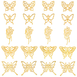 Золотой 20 шт 5 стили подвески с открытой задней панелью из цинкового сплава, для diy уф смолы, эпоксидная смола, Прессованные цветочные украшения, бабочка, золотые, 24~35x21.5~42x1.8~2.5 мм, отверстие : 1.8~2.2 мм, 4 шт / стиль