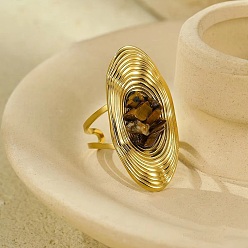Тигровый глаз Бусины из натурального тигрового глаза с 304 кольцами-манжетами из нержавеющей стали, овальные, реальный 18 k позолоченный, внутренний диаметр: 19 мм, овальный : 36x17.5 mm