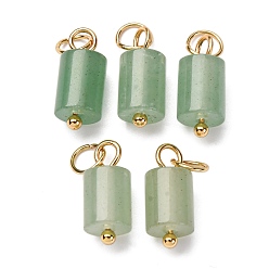 Зеленый Авантюрин Подвески-колонны из натурального зеленого авантюрина с 304 соединительными кольцами из нержавеющей стали, золотые, 14x6 мм, отверстие : 4 мм