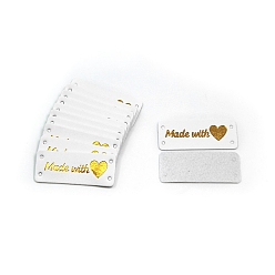 Белый Этикетки из искусственной кожи ко Дню святого Валентина, бирка с тиснением ручной работы, с отверстиями, для джинсов своими руками, , обуви, аксессуары для шляп, прямоугольник со словом Сделано с любовью, белые, 50x20 мм