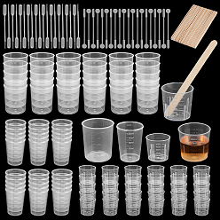 Прозрачный 90шт. 3 типов пластиковых мерных стаканчиков с 20шт. одноразовых пластиковых пипеток для переноса, березовые деревянные палочки для мороженого и пластиковые палочки для перемешивания, прозрачные, Кубок: 39~64x36~54.5 мм, внутренний диаметр: 36~51 мм, 30 шт / стиль