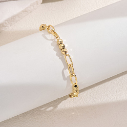 Золотистый Модные винтажные латунные овальные и фаетовые круглые браслеты на ногу с бусинами, реальный 18 k позолоченный, золотые, 8-5/8 дюйм (220 мм)