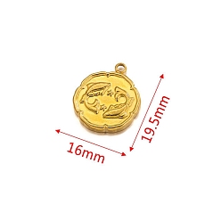 Pisces 304 Stainless Steel Pendant, Golden, Flat Round with Constellation Charm, Pisces, 19.5x16mm