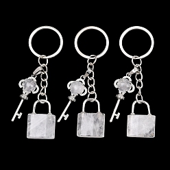 Хрусталь Брелки с подвеской из натурального кварца, Замок и ключ, с разъемным кольцом для ключей из латуни и железа, стойки покрытие, долговечный, платина, 80 мм