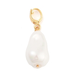 Настоящее золото 18K Подвески из латуни и стекла с жемчугом, слезинки, реальный 18 k позолоченный, 24.5x13.5x12 мм, отверстие : 5x6 мм