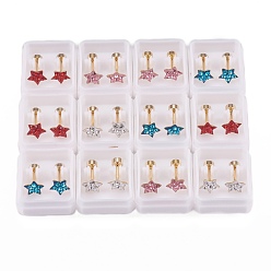 Couleur Mélangete 304 bouchons de lobe d'oreille en acier inoxydable, boucles d'oreilles vissées, avec argile polymère strass, étoiles, or, couleur mixte, 11mm, pin: 1 mm