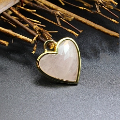 Розовый Кварц Природного розового кварца подвески, граненые подвески-сердечки с фурнитурой из латуни золотистого цвета, 23x20x12 мм