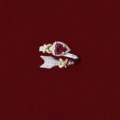 Сердце Двухцветные кольца-манжеты из сплава со стразами., золотой и серебряный, сердце, 15~20 мм