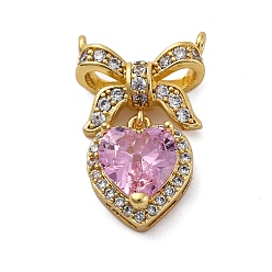 Настоящее золото 18K Латунные микро проложить кубического циркония подвески, сердце с бантом, долговечный, без кадмия и без свинца, стойки покрытие, реальный 18 k позолоченный, 22x14x5.5 мм, отверстие : 1.2 мм