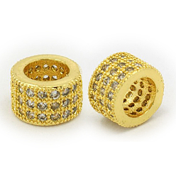 Golden Brass Cubic Zirconia European Beads, Column, Golden, 5x8mm, Hole: 4mm