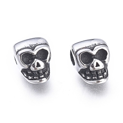 Antique Silver Halloween 304 Stainless Steel Beads, Skull Head, Antique Silver, 6x5x8.5mm, Hole: 2.8mm