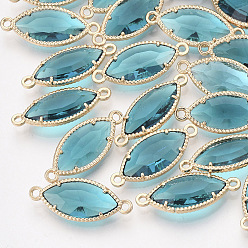 SteelBlue Стеклянные ссылки, с позолоченными элементами из экологически чистого сплава, граненые, лошадиный глаз , темные бирюзовый, 21x9x4 мм, отверстие : 1.2 мм