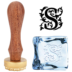 Letter S 1головка штампа из латуни золотистого тона, с прямоугольными бархатными мешочками 1pc и ручкой из грушевого дерева 1pc, для сургучной печати, Письмо с, латунная головка штампа: 30x12 мм