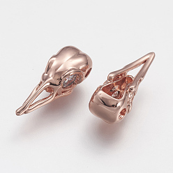 Розовый Позолоченный Латунные микро проложить класса AAA кубического циркония бусы, Череп птиц, без кадмия, без никеля и без свинца, Настоящее розовое золото покрыто, 18x7x5.5 мм, отверстие : 2 мм