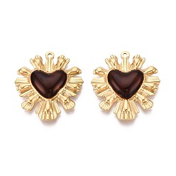 Кокосово-Коричневый 304 подвески из нержавеющей стали и эмали, сердце прелести, ионное покрытие (ip), реальный 18 k позолоченный, кокосового коричневый, 35.5~36.5x32.5~33x4~5 мм, отверстие : 1.6~2 мм