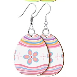 Pink Акриловые серьги-подвески с пасхальным принтом, яйцо с узором, платина, розовые, 50 мм