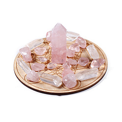 Розовый Кварц Украшения из натурального розового кварца и кристаллов кварца, энергетический камень рейки семизвездный массив для колдовства, с деревянной доской, 20~50 мм