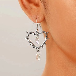 Сердце Серьги-подвески из сплава и стекла ко Дню святого Валентина, платина, сердце, 65x32 мм