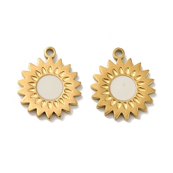 Белый Ионное покрытие (ip) 316l подвески из хирургической нержавеющей стали, без никеля , с эмалью, реальный 18 k позолоченный, цветочный шарм, белые, 15x13x1.5 мм, отверстие : 1.4 мм