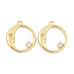 Настоящее золото 18K Латунные микропаве прозрачные подвески с фианитом, без кадмия, без никеля и без свинца, луна, реальный 18 k позолоченный, 17x15x2 мм, отверстие : 1 мм