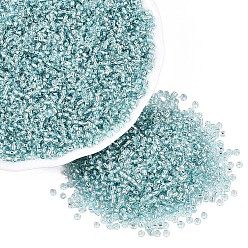 Pale Turquoise 12/0 Grade A Round Glass Seed Beads, Silver Lined, Pale Turquoise, 12/0, 2x1.5mm, Hole: 0.3mm, about 30000pcs/bag