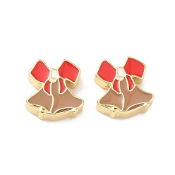 Колокол Рождественские латунные эмалевые бусины, без свинца и без кадмия, долговечный, реальный 18 k позолоченный, стойки покрытие, колокол, 15x14x5 мм, отверстие : 2 мм