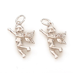 Платина Латунные микро проложить кубического циркония прелести, с прыжковых колец, ангел, прозрачные, платина, 14x9x2.5 мм, Перейти кольцо: 4x0.6 мм, отверстие : 2.5 мм