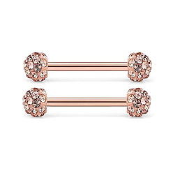Розовый 304 круглые ниппельные штанги из нержавеющей стали с микро-паве из кубического циркония, розовое золото , туманная роза, 16 мм, штифты : 1.6 мм