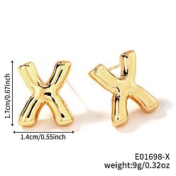 Letter X Латунь серьги, золотые, Письмо X, 17x14 мм