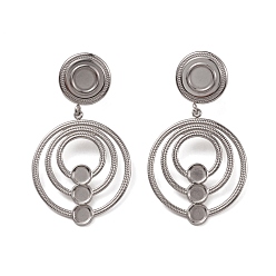 Stainless Steel Color Non-Tarnish 304 Stainless Steel Stud Dangle Earrings Findings, Blank Cabochon Setting, Round Ring, Stainless Steel Color, 44mm, Pin: 0.7mm, Round Tray: 3.6mm & 4mm
