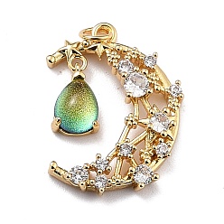 Gris Oliva Micro latón allanan colgantes cúbicos del zirconia, con cristal de polvo brillante y anillo de salto, larga duración plateado, real 18 k chapado en oro, luna y lágrima, sin plomo y el cadmio, verde oliva, 27.5x20x5 mm, anillo de salto: 5x0.7 mm, diámetro interior: 3.6 mm, lágrima: 12x7x5 mm