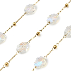 Прозрачный АВ 316 цепные цепи из нержавеющей стали, с 304 бусинами в виде пингвинов из нержавеющей стали и стекла, ионное покрытие (ip), реальный 18 k позолоченный, пайки, с катушкой, ясно AB, 8x6.5x4 мм