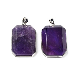 Аметист Подвески из натурального аметиста , граненые прямоугольные подвески, с реечной обшивкой латунными выводами, платина, 34x23x8 мм, отверстие : 4.5x6 мм
