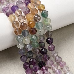 Флюорит Природных красочные флюорита бисер нитей, граненые, круглые, 6~6.5 мм, отверстие : 1 мм, около 59 шт / нитка, 15.16''~15.35'' (38.5~39 см)