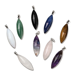 Смешанные камни Ограненные подвески из смешанных натуральных и синтетических драгоценных камней, латунные подвески в виде конского глаза, без кадмия и без свинца, смешанные окрашенные и неокрашенные, 42.5~43x13x6~6.5 мм, отверстие : 5.5x4 мм