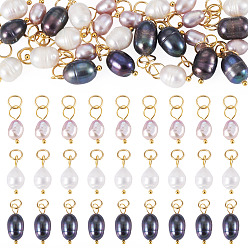 Mixed Color 30Pcs 3 Styles Natural Freshwater Pearl Pendants, with Brass Findings, Rice Charms, Mixed Color, 16~20mm, 10pcs/style