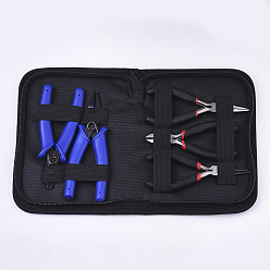 Mixed Color 45# Steel Jewelry Plier Sets, Including Split Ring Plier, Crimping Pliers, Wire Round Nose Plier, Chain Nose Plier with Cutter and Side Cutting Plier, Mixed Color, 14x6.5x1.4cm/12.5x8.2x1.3cm/11.6x8.2x0.9cm/12x9.3x1cm/10.6x8.8x1cm, 5pcs/set
