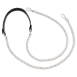 Black PU Leather Bag Straps, with Iron Curb Chain & Alloy Swivel Snap Clasps, Black, 122x2.4x0.8cm.