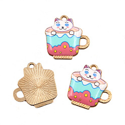 Голубой Подвески из эмалевого сплава с покрытием из легкого золота, чашка чая, очарование кошки, голубой, 23x23 мм, отверстие : 1 мм