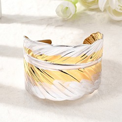 Лист 304 женские браслеты-манжеты из нержавеющей стали, реальный 18 k позолоченный и цвет нержавеющей стали, лист, внутренний диаметр: 1-7/8x2-1/4 дюйм (4.9x5.7 см)