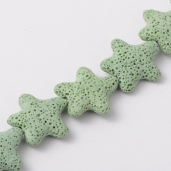 Бледно-Зеленый Бусы из натуральной лавы, морская звезда / морские звезды, окрашенные, бледно-зеленый, 24~25x7~8 мм, отверстие : 1 мм, около 18 шт / нитка, 15 дюйм