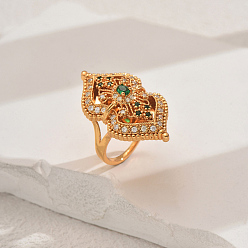 Зеленый Полые латунные кольца с микропаве из кубических цирконий для женщин, Тыква-образный, золотые, зелёные, 36 мм, внутренний диаметр: 16мм~18мм