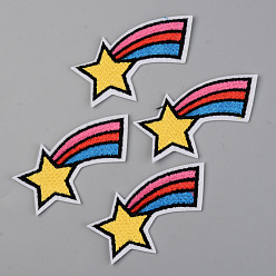 Colorful Computerized Embroidery Cloth Iron on/Sew on Patches, Appliques, Costume Accessories, Shooting Star, Colorful, 41x77x1.5mm