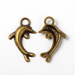 Античная Бронза Сплавочные подвески тибетского стиля, без кадмия, без никеля и без свинца, дельфин, античная бронза, 19x11.5 мм, отверстие : 2.5 мм.