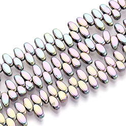 Розовое Покрытие Гальванические нити из синтетических немагнитных гематитовых бусин, вакуумное покрытие pvd, рис, 2-луночное, розовый покрытием, 5x2.4x2 мм, отверстие : 0.9 мм, около 222~224 шт / нитка, 14.57~14.96'' (37~38 см)