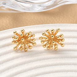 Настоящее золото 18K Серьги-гвоздики в виде цветка из латуни, без никеля , реальный 18 k позолоченный, 13.5x12 мм